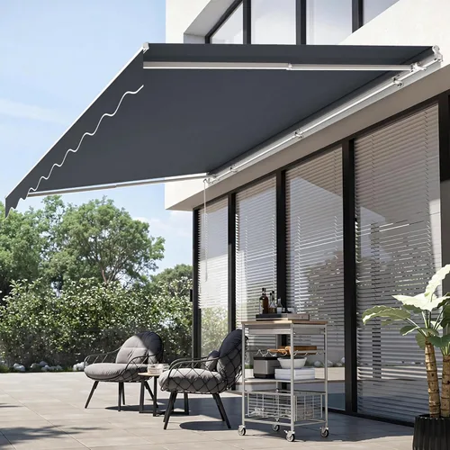 Miniatura 4 de MCombo Toldo retráctil manual de 9.9 x 7.8 pies para puerta y ventana de patio, parasol refugio toldo exterior, 0810 (gris, 9.9'(L) x 7.8'(A))