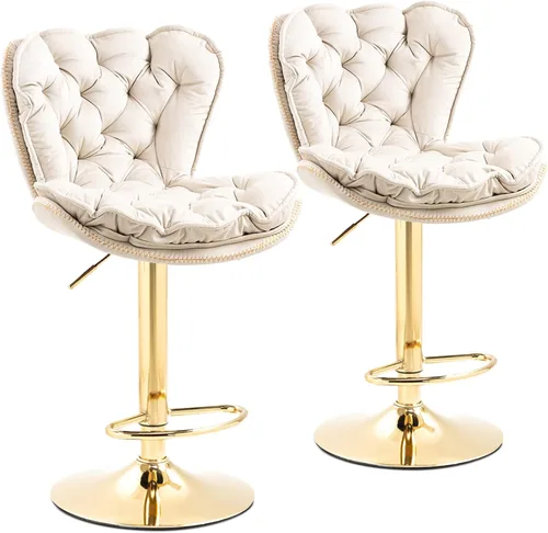 Miniatura 10 de Deolme Taburetes de bar giratorios de terciopelo negro, juego de 2 sillas de bar modernas ajustables de altura de mostrador, taburetes de bar