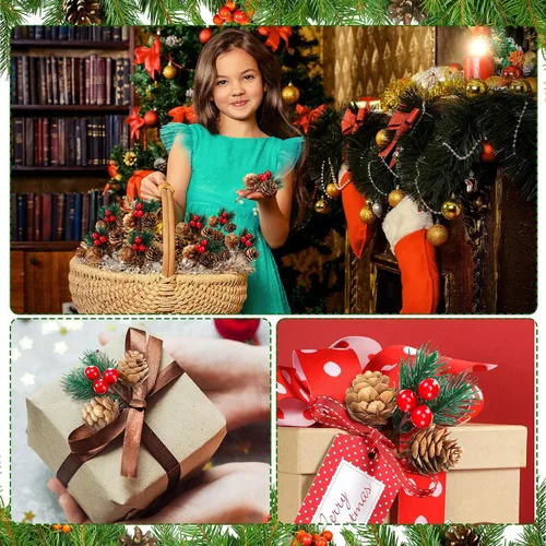 Miniatura 5 de 48 piezas de púas y aerosoles de Navidad, púas florales de árbol de Navidad, púas de acebo, tallos de bayas rojas, spray de vegetación para Bonito