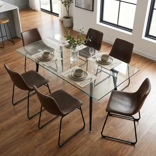 Miniatura 2 de Cortesi Home Casablanca - Silla de comedor de piel sintética marrón envejecida (juego de 2)