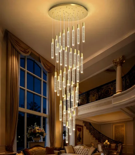 Miniatura 22 de HAIXIANG Candelabro de techo alto de 118 pulgadas, colgantes lineales de cristal, regulables remotos, techos inclinados compatibles, negro mate