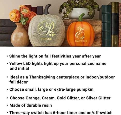 Miniatura 4 de Let's Make Memories - Lámpara de calabaza con nombre - Adorno de otoño - Calabaza luminosa de uso interior/exterior - Nombre e iniciales