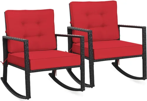 Miniatura 11 de Tangkula Mecedora de Mimbre, Silla Mecedora Deslizante de Ratán para Exteriores con Marco de Acero Resistente, Asiento de Muebles de Mimbre