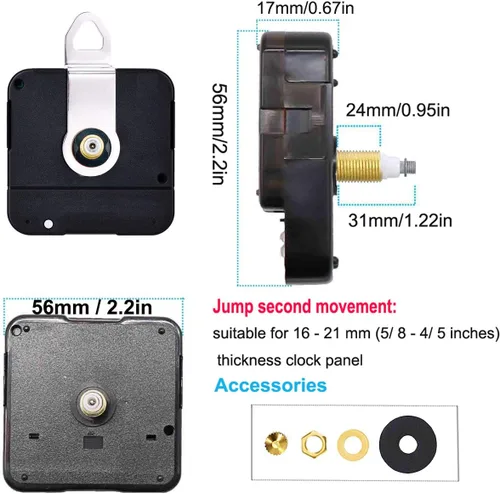 Miniatura 2 de HILLHOME Mecanismo de Movimiento de Reloj de Pared de Cuarzo DIY de Eje en I de Alto Torque con Manecillas Tipo Pala de 9.1 Pulgadas de Largo