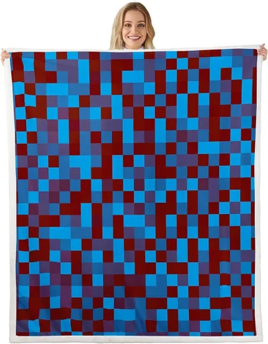 Miniatura 26 de Manfei Miner Style Grid Throw Blanket Green Pixel Shade Plaid Fleece Blanket Modern Geometric Games Cozy Throws for Bed Couch Sofa,Kids Boys Girls