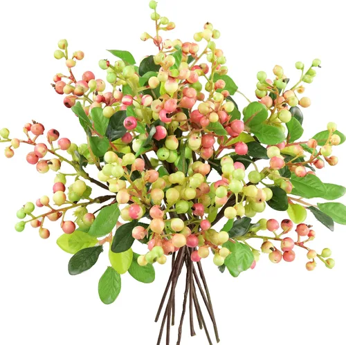 Miniatura 17 de FiveSeasonStuff 10 ramitas de bayas de acebo artificiales verde manzana