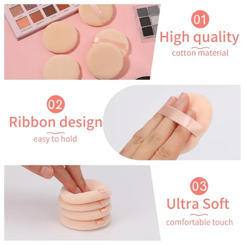 Miniatura 5 de 10 esponjas de base para polvo facial, 2.36 pulgadas para base de terciopelo, aplicador de algodón puro, almohadillas de maquillaje cosmético