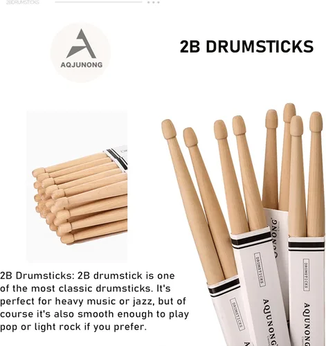 Miniatura 3 de Baquetas AQJUNONG, 12 pares de baquetas de arce 2B Punta clásica de madera de arce, tambor acústico, juego electrónico, accesorios de percusión