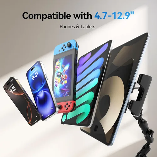 Miniatura 7 de OHLPRO Soporte de tableta con base de taladro resistente para coche y camión, soporte de tablero con brazo ajustable de 360° de 3 etapas para iPad