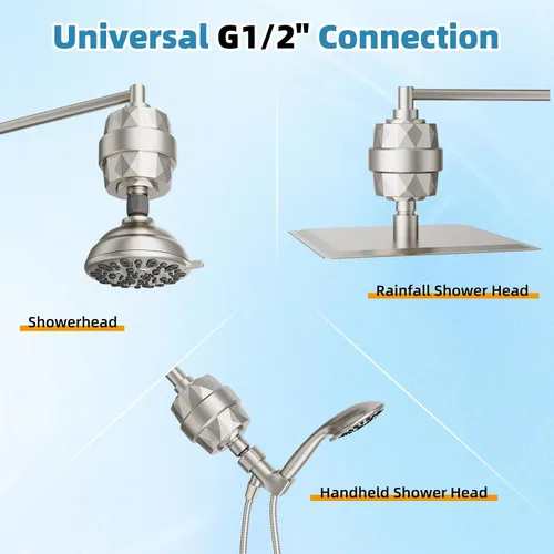 Miniatura 8 de Cabezal de ducha filtrado, 10 pulgadas de alta presión con 10 pulverizadores, cabezal de ducha de mano/lluvia con filtro de ducha de 20 etapas