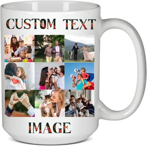 Taza de café personalizada de 15 onzas | Taza personalizada con foto, logotipo o nombres impresos en ambos lados | Taza personalizada, taza de té de