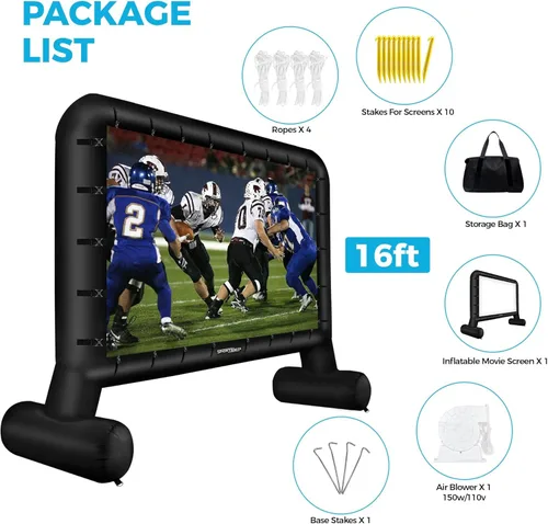 Miniatura 8 de Pantalla de cine inflable para exteriores de 16 pies, pantalla de proyector inflable para exteriores con soplador de aire, pantallas de película