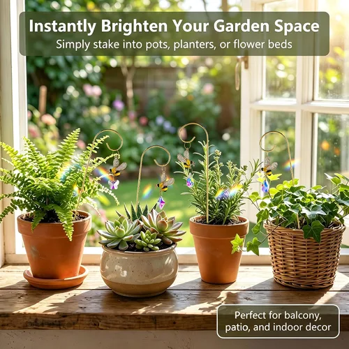 Miniatura 5 de HDCRYSTALGIFTS 4 atrapasoles de cristal de abejorro con enrejado pequeño para plantas en maceta, accesorios de enrejado para plantas