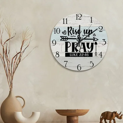 Miniatura 5 de Scripture - Reloj de pared de madera de 15 pulgadas, funciona con pilas, reloj silencioso de elevación y oración, arte de pared de fe religiosa