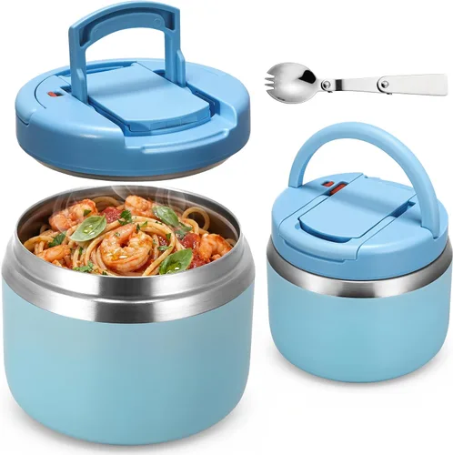 Miniatura 12 de MAXSO Tarro de comida aislado al vacío de 14 onzas con tapa de hebilla de cuchara, termo de sopa para niños para comida caliente, boca ancha, Negro