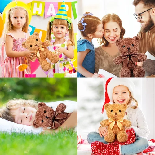 Miniatura 7 de HyDren 5 piezas de osos de peluche animales suaves juguetes de felpa de San Valentín, 12 pulgadas, lindo oso pequeño y lanudo con capucha y corbatín