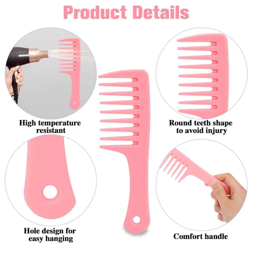 Miniatura 3 de Mini peines desenredantes de dientes anchos y tamaño de viaje, 2 peines de plástico portátiles para peinar cabello rizado, largo y húmedo Rosa