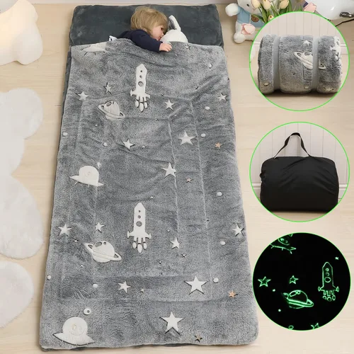 Miniatura 8 de Saco de dormir para niños y niñas que brilla en la oscuridad, saco de dormir luminoso y suave, tapete para siesta preescolar, guardería, jardín