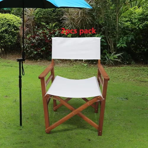 Miniatura 2 de Folding Director Chair Set of 2 – White Wood and Canvas Foldable Chairs for Indoor Outdoor Use, Portable Populus Frame Seating