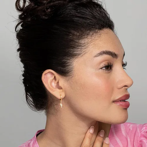 Miniatura 4 de PAVOI Aretes colgantes de plata de ley S925 chapados en oro de 14 quilates para mujer, diseño de estrella, cerradura, mariposa, luna, relámpago