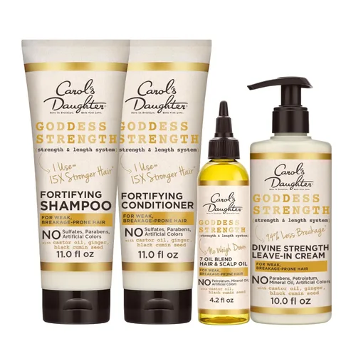 Carol's Daughter Goddess Strength - Juego de 4 productos de tamaño completo para el cuidado del cabello, sin sulfatos, champú, acondicionador,