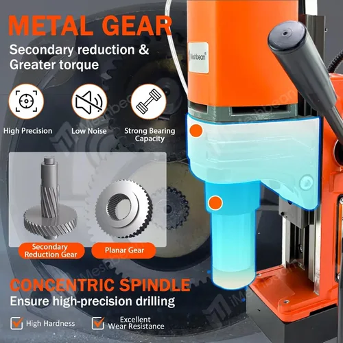 Miniatura 5 de Prensa de taladro magnética, 1400 W Mag taladro prensa con 2 pulgadas de diámetro. 2922lbf/13000N fuerza mag, máquina de perforación eléctrica