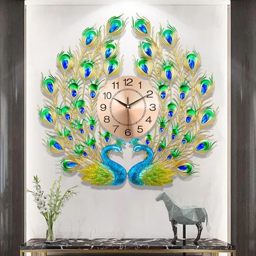 Miniatura 11 de Reloj de pared grande decorativo de metal, silencioso, moderno, sin tictac, para sala de estar, comedor, dormitorio, diámetro de 24 pulgadas, azul