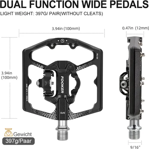 Miniatura 2 de FOOKER Pedales de bicicleta de montaña MTB, doble función plana y pedal, 3 rodamientos sellados plataforma plana compatible con pedal sin clip
