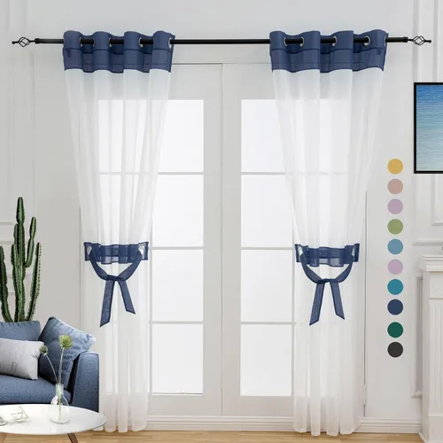 Miniatura 21 de L.Z.E - Cortinas transparentes blancas y negras de 63 pulgadas de largo, 2 paneles para sala de estar, cortinas elegantes y modernas transparentes