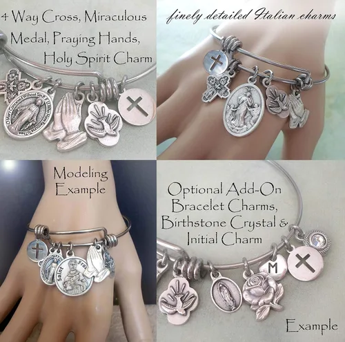 Miniatura 4 de St. Gerard Prayer Bangle Bracelet, Saint Gerard with Prayer, Patron Saint of Expectant Mothers, Extra Small to Large