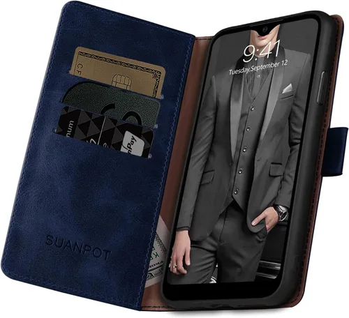 Miniatura 4 de SUANPOT Funda de piel tipo cartera para Samsung Galaxy A32 5G con bloqueo RFID, tarjetero para tarjetas de crédito, funda de teléfono con tapa a Azul