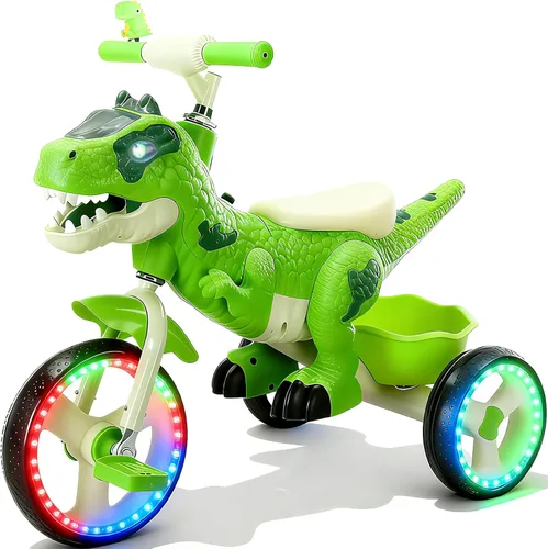 NMM Triciclo de Dinosaurio para Niños Pequeños, Triciclo para Niños con Música, LED, Triciclos para Niños de 3-5 Años, para Ciclista, Rueda Grande,