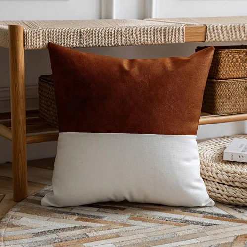 Miniatura 5 de DEZENE Fundas de Almohada Decorativas de Cuero, Juego de 2 Fundas de Almohada Decorativas Modernas de Cuero/Algodón para Decoración del Hogar Marrón