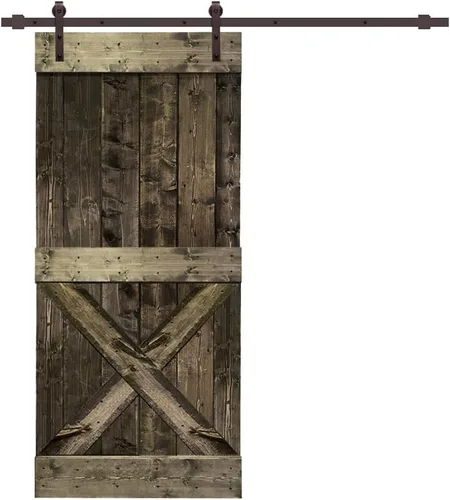 Miniatura 7 de TMS Mini puerta corrediza interior de madera de pino nudosa maciza teñida con kit de herrajes deslizantes (84 x 36 pulgadas, nogal)