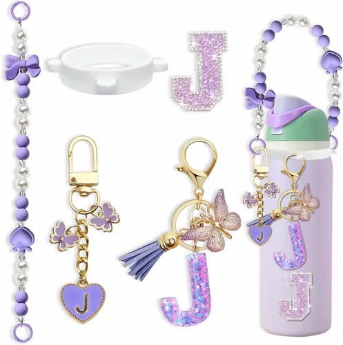 Miniatura 71 de Lindo Juego de Dijes de Letras para Botella de Agua Owala de 24oz, 32oz, 40oz, Owala Kids y Vaso de Café, FreeSip – Incluye Correa con Asa, para Rosa
