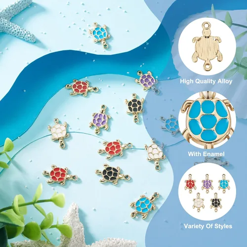 Miniatura 6 de Craftdady 40 dijes de eslabones de metal de tortuga, tortuga marina, aleación esmaltada, colgantes, dijes colgantes de animales dorados claros
