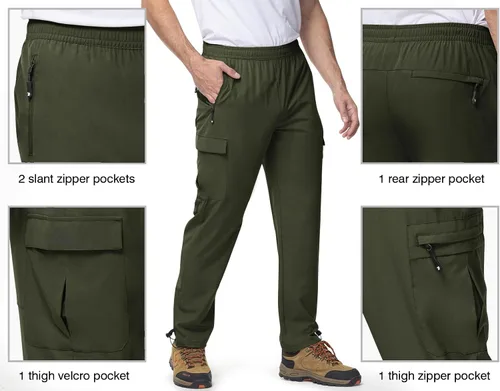 Miniatura 5 de Rdruko Pantalones de senderismo para hombre, de secado rápido, ligeros, resistentes al agua, elásticos, con 5 bolsillos y cordón