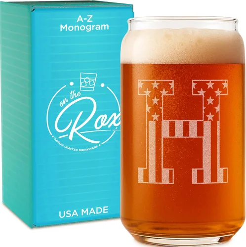 Miniatura 13 de Vaso en forma de lata de cerveza con monograma grabado - bandera de EE.UU.