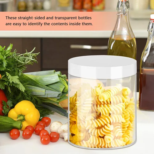 Miniatura 4 de SLifeJars Tarros de plástico transparente de 8 onzas, 24 frascos de comida redondos vacíos con tapas blancas, tarros de viaje de plástico