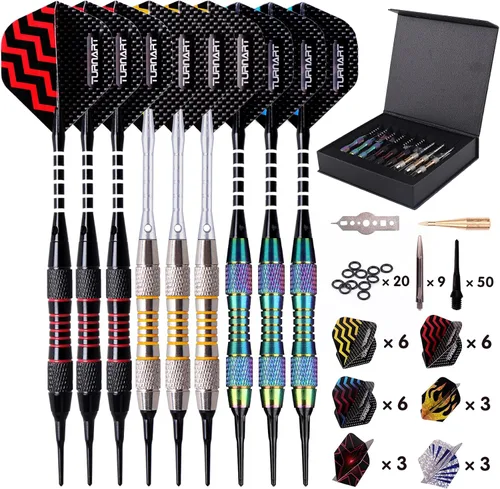 Miniatura 7 de Turnart Dardos de punta de plástico - Juego de dardos profesionales de punta suave para tablero electrónico de 9 piezas, 18 gramos con 50 puntas