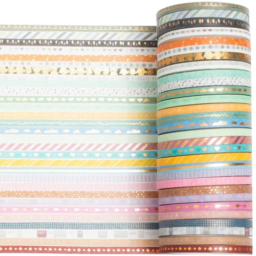 Miniatura 5 de YUBBAEX Juego de 60 Rollos de Cinta Washi Delgada con Lámina Dorada, Cintas Decorativas de Enmascarar con Patrones Básicos Delgados para Artes