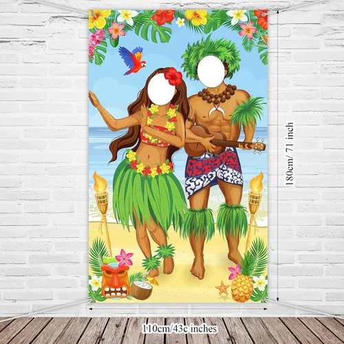 Miniatura 2 de Frienda Luau - Cartel de fotos para puerta de pareja, decoración de fiesta hawaiana de Tiki Luau, accesorios de fotos de Aloha Tiki para reunirse