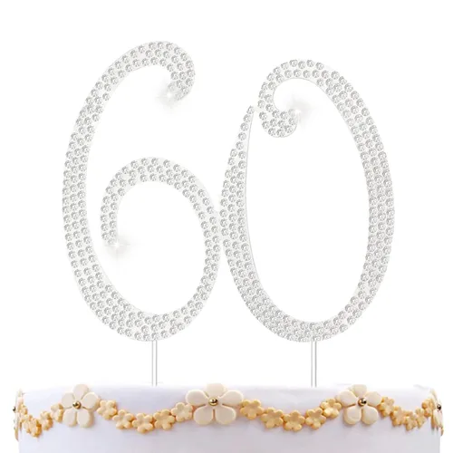 Decoraciones de 60 cumpleaños para mujer, decoración para pastel de 60 años, decoración de pastel de 60 cumpleaños con diamantes de imitación 60