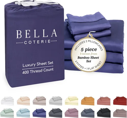 Miniatura 106 de Bella Coterie - Juego de sábanas de lujo de viscosa de bambú para cama tamaño split king 2 sábanas ajustadas para camas Sleep Number y camas 06