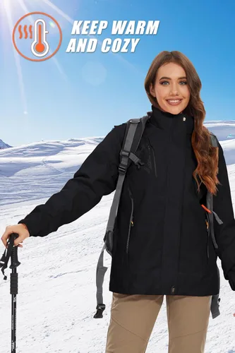 Miniatura 7 de MAGCOMSEN - Chaqueta de esquí 3 en 1 para mujer, con forro interior de vellón, chaqueta tipo parca rompevientos e impermeable para el invierno