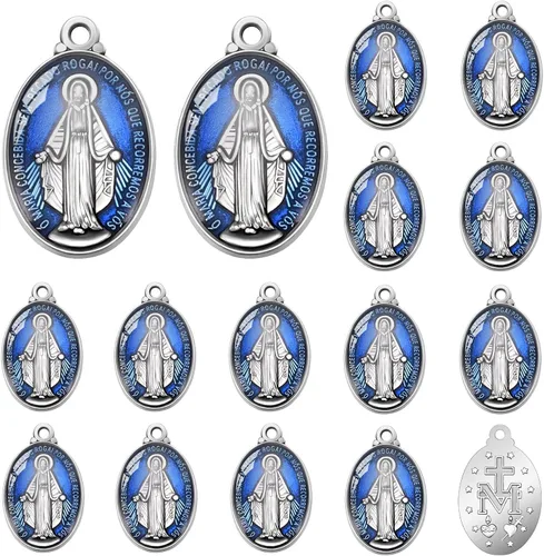 Miniatura 8 de 60 piezas de colgante de medalla milagrosa esmalte azul acento para hombres mujeres protección joyería católica encanto para bricolaje rosario