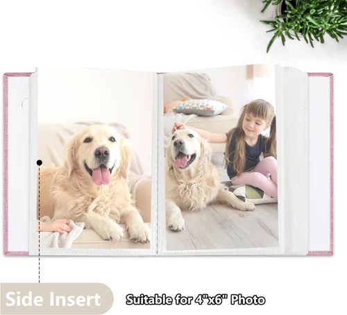 Miniatura 4 de Álbum de fotos de 4x6 pulgadas, 52 bolsillos con cubierta de lino, álbumes de fotos para familia, boda, bebé, libro de fotos con capacidad para Rosa