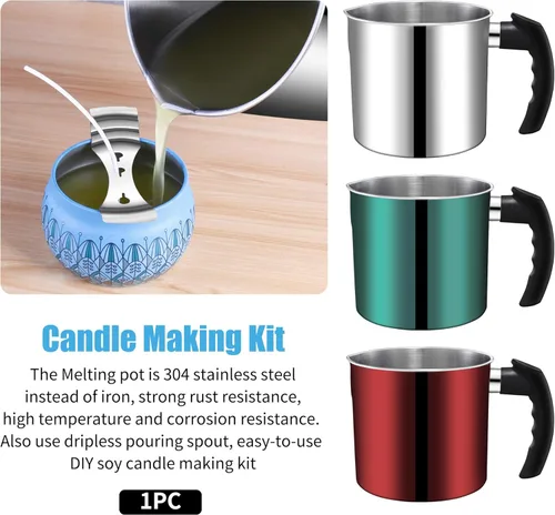 Miniatura 6 de DINGPAI - Olla para hacer velas, olla para fundir cera de doble caldera de 44 onzas, 1 cuchara, jarra para hacer velas de acero inoxidable 304, Kit