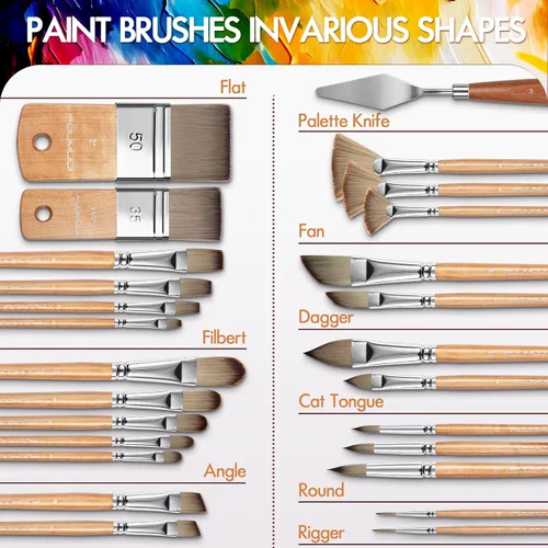 Miniatura 2 de Fuumuui 26 pinceles de pintura, juego profesional de pinceles de pintura acrílica para artistas, gama completa de tamaños con mango corto mejorado