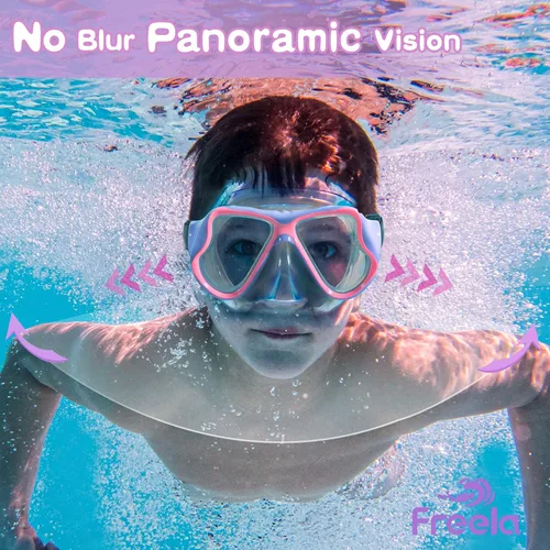 Miniatura 2 de Freela Paquete de 2 gafas de natación para niños y niñas de 3 a 14 años, lente de vidrio templado de 180° HD con cubierta de nariz para piscina